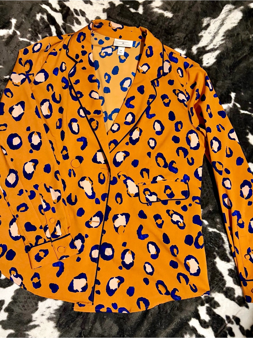 3.1 Phillip Lim Orange Leopard-Print Blazer with Blue & Cream Spots